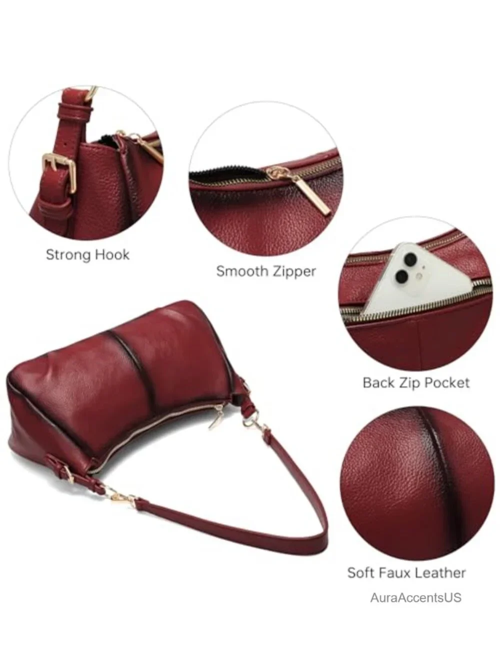 Vegan Leather Hobo Shoulder Bag Purse Women Multi Pockets Soft Satchel